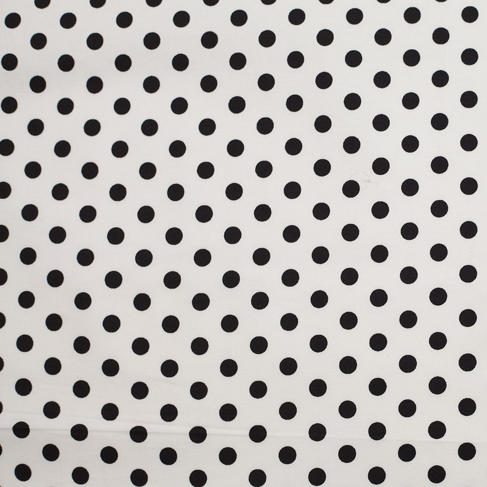 White/Black Polka Dotted Stretch Cotton Twill
