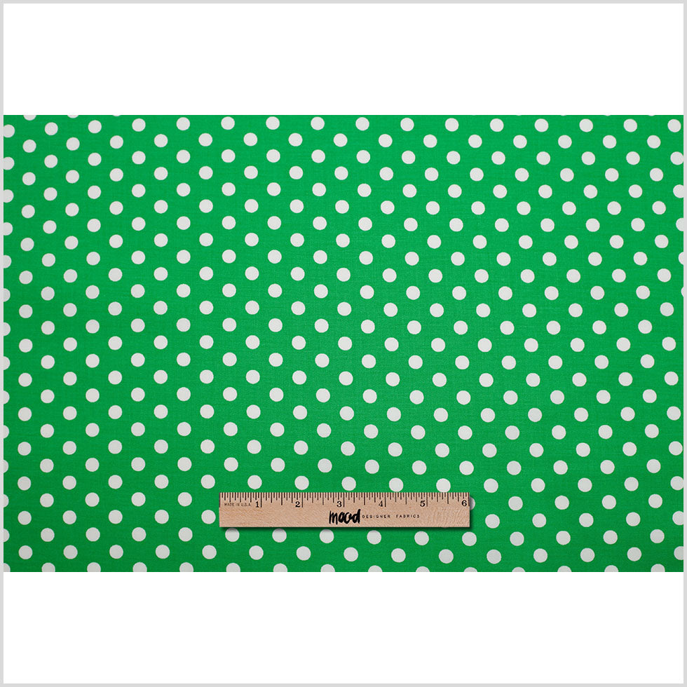 Green/White Polka Dotted Stretch Cotton Twill Folded