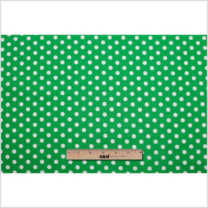 Green/White Polka Dotted Stretch Cotton Twill Folded
