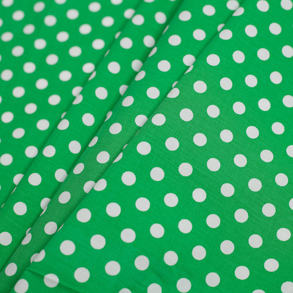 Green/White Polka Dotted Stretch Cotton Twill Detail