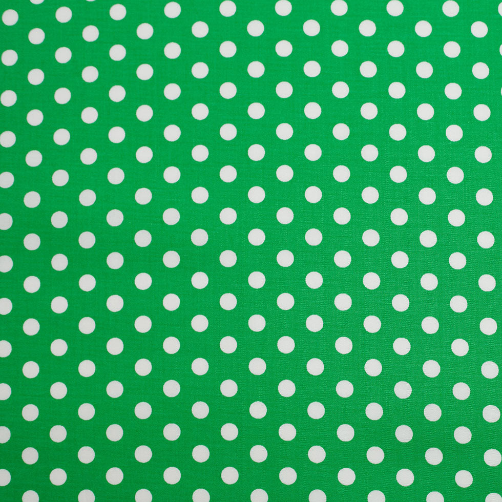 Green/White Polka Dotted Stretch Cotton Twill