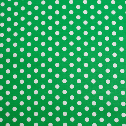 Green/White Polka Dotted Stretch Cotton Twill