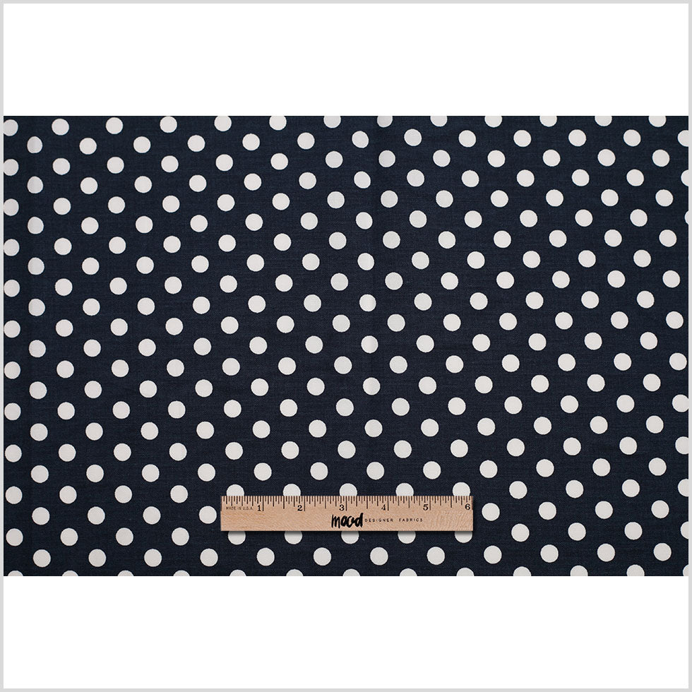 Navy/White Polka Dotted Stretch Cotton Twill Folded