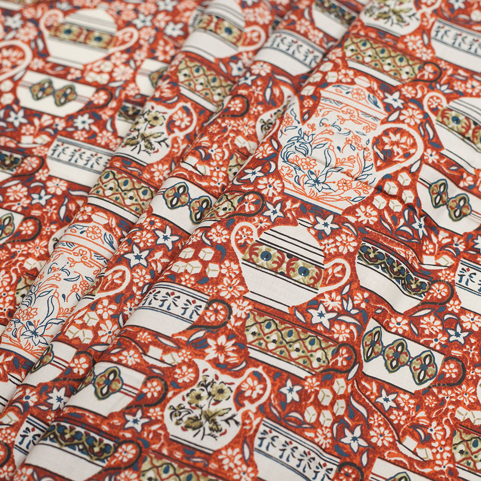 Rust China Set Cotton Poplin Print - Detail