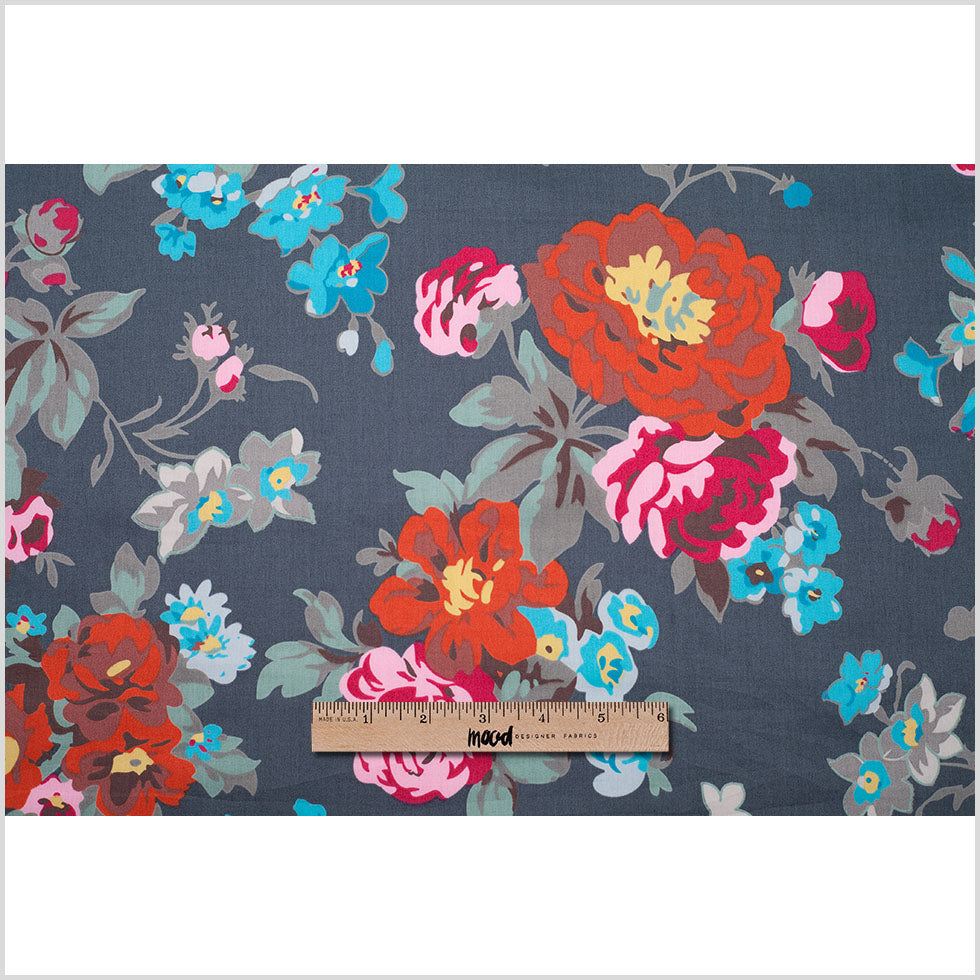 Charcoal Floral Printed Cotton Sateen - Folded