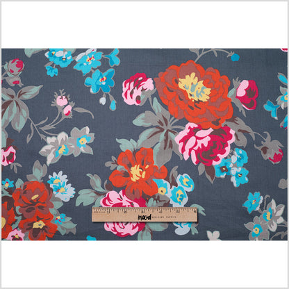 Charcoal Floral Printed Cotton Sateen - Folded
