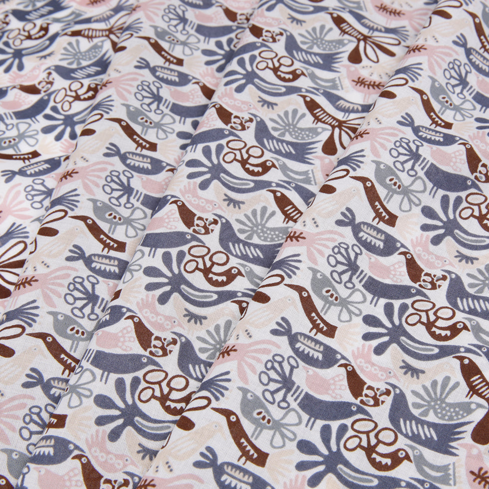 Blue/Pink/Brown Animal Printed Cotton Voile Folded