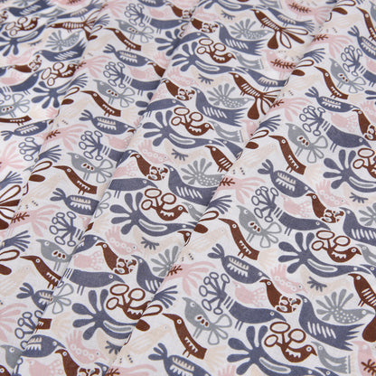 Blue/Pink/Brown Animal Printed Cotton Voile Folded