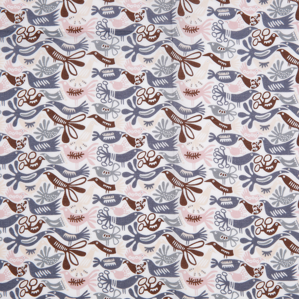 Blue/Pink/Brown Animal Printed Cotton Voile