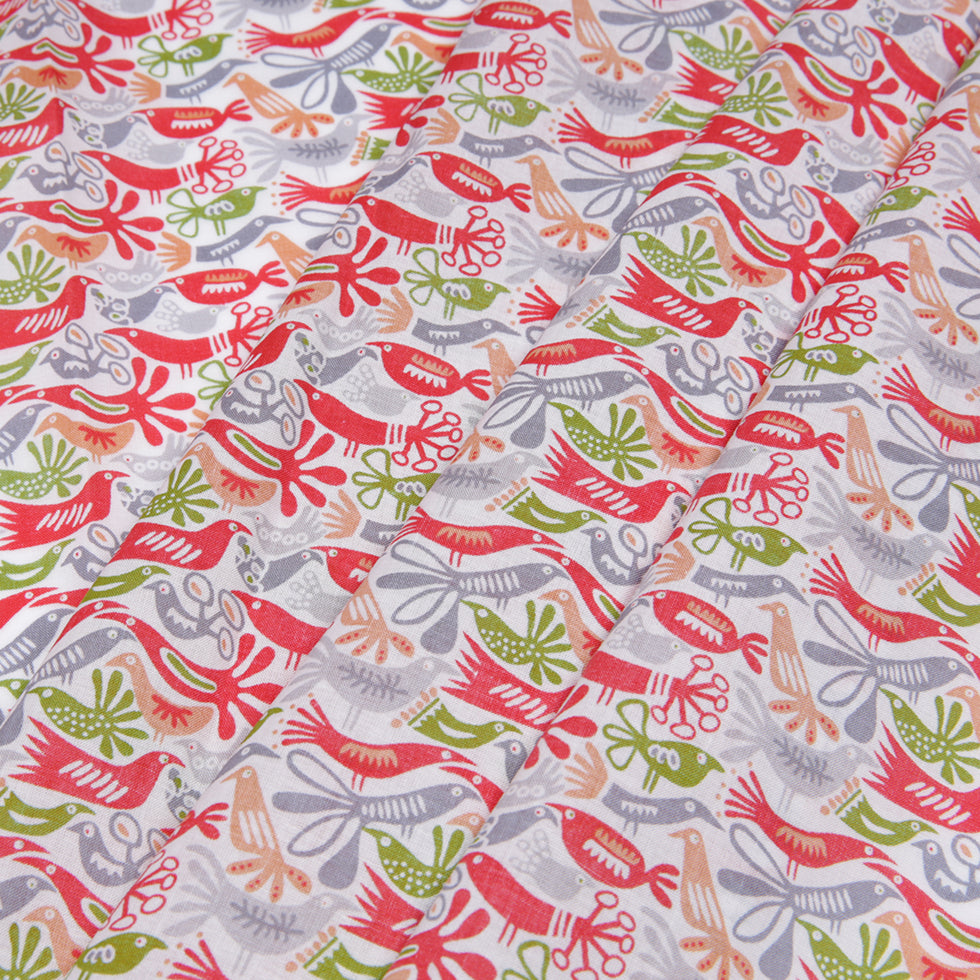 Cotton Voile - Red, Orange and Green Animal Folded