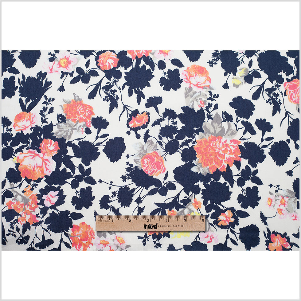 Navy/White/Orange Floral Cotton Sateen Print Folded