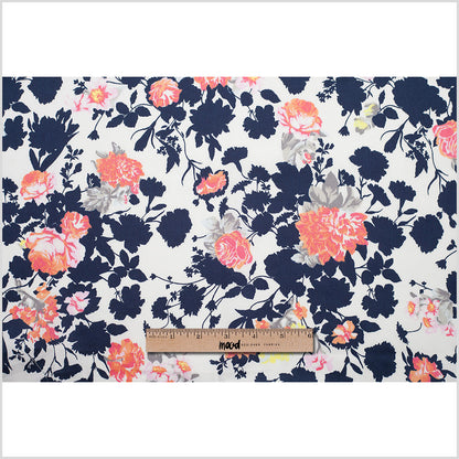 Navy/White/Orange Floral Cotton Sateen Print Folded