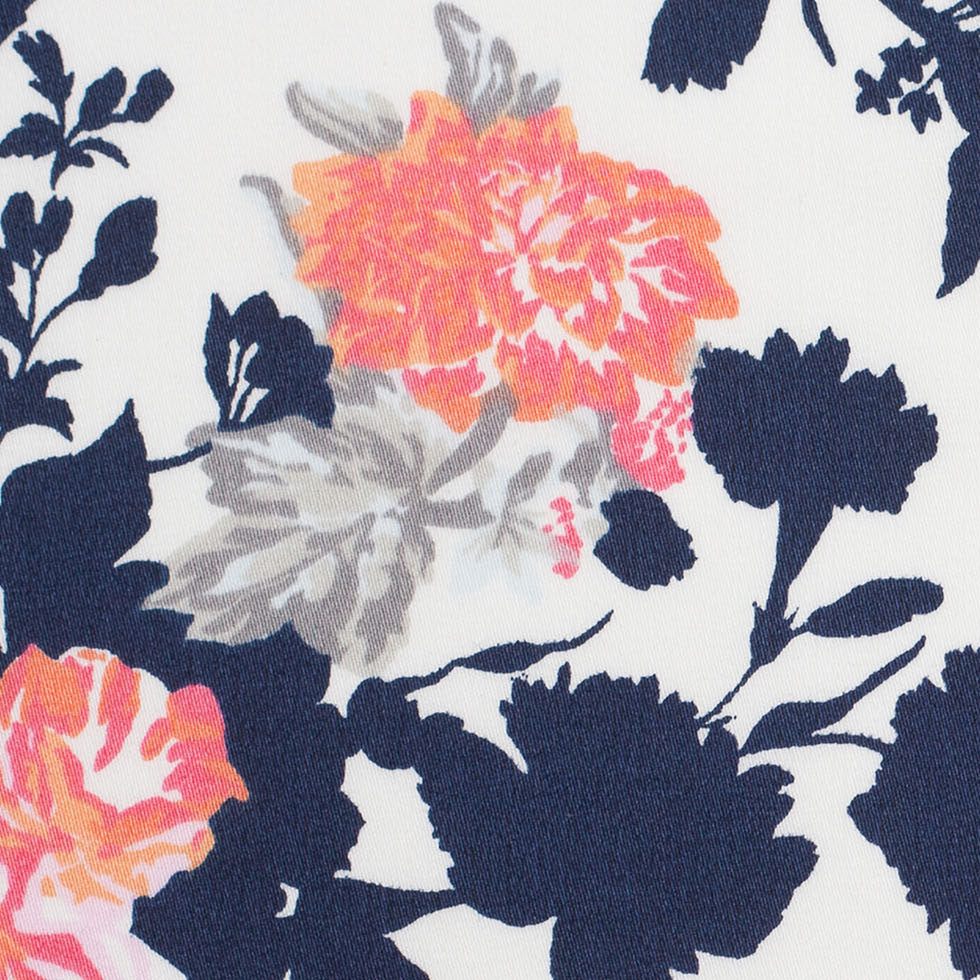 Navy/White/Orange Floral Cotton Sateen Print Full