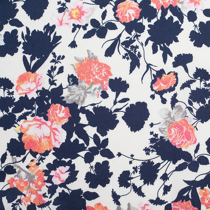 Navy/White/Orange Floral Cotton Sateen Print
