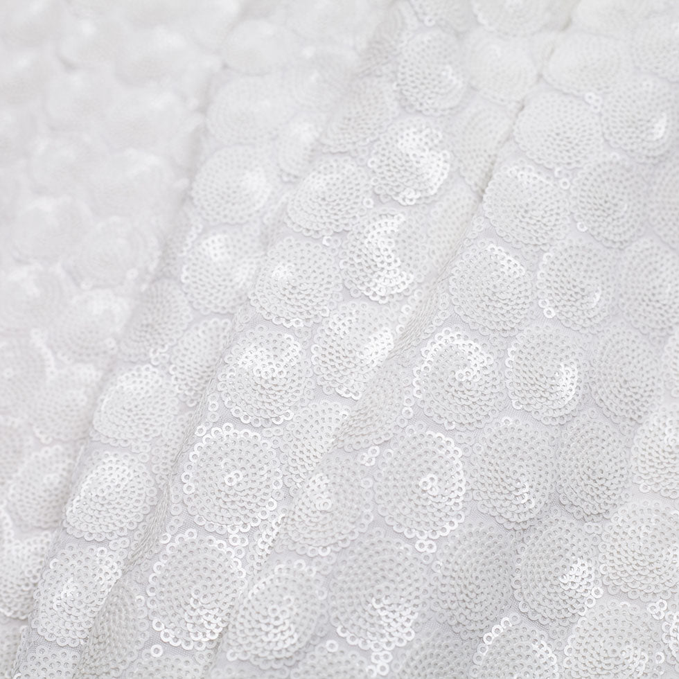 Polyester Mesh with Clustered Baby Sequins - White Folded