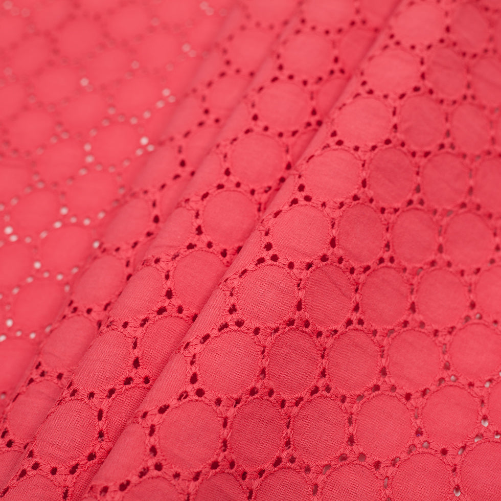 Italian Red Coral Cotton Eyelet Detail