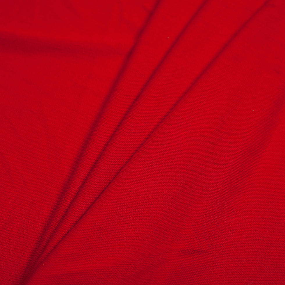 Red Polyester-Rayon Stretch French Terry Cloth Folded