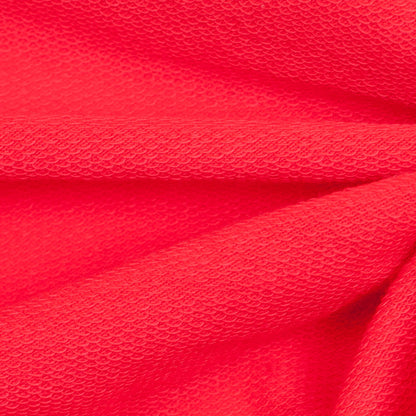 Neon Coral Polyester-Rayon Stretch French Terry Cloth Detail
