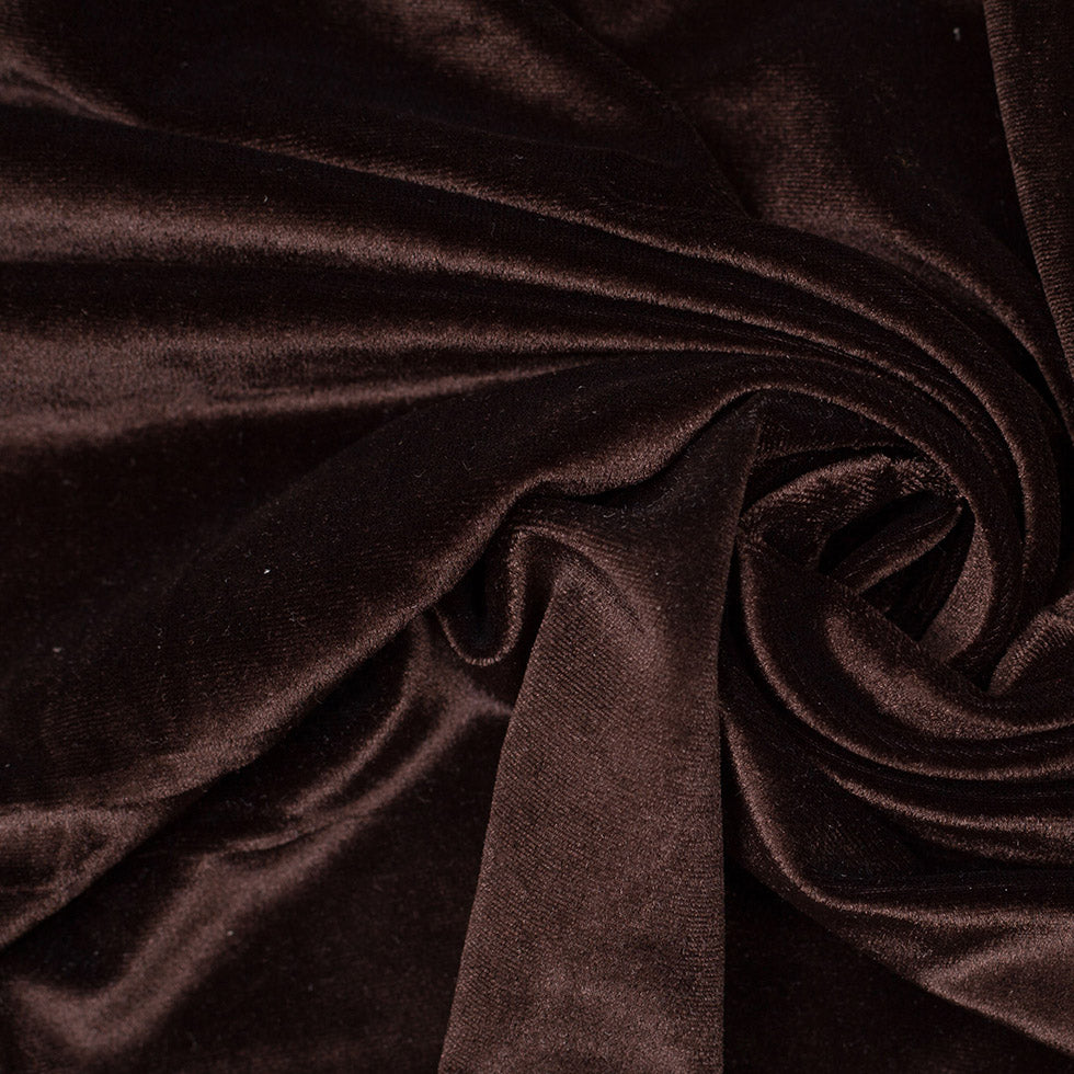 Brown Polyester Stretch Velvet