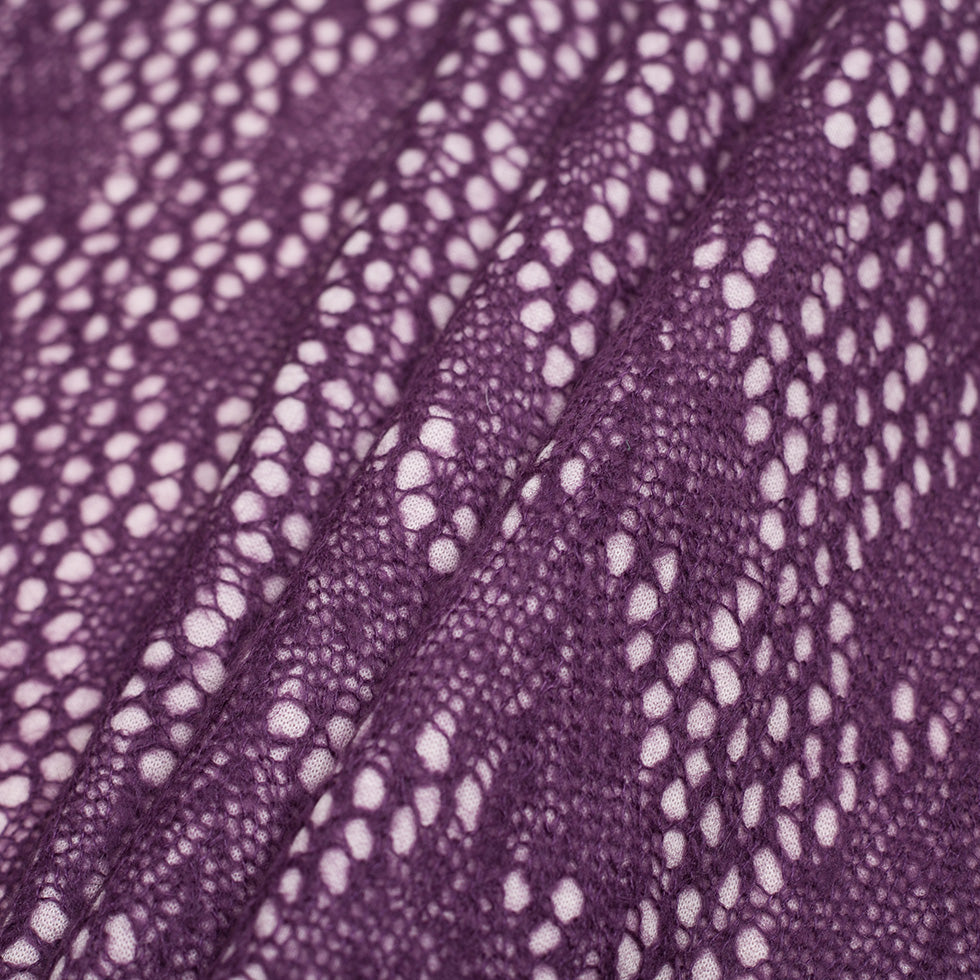 Italian Sunset Purple Crochet Knit Backed By Wool Fleece Jersey Folded