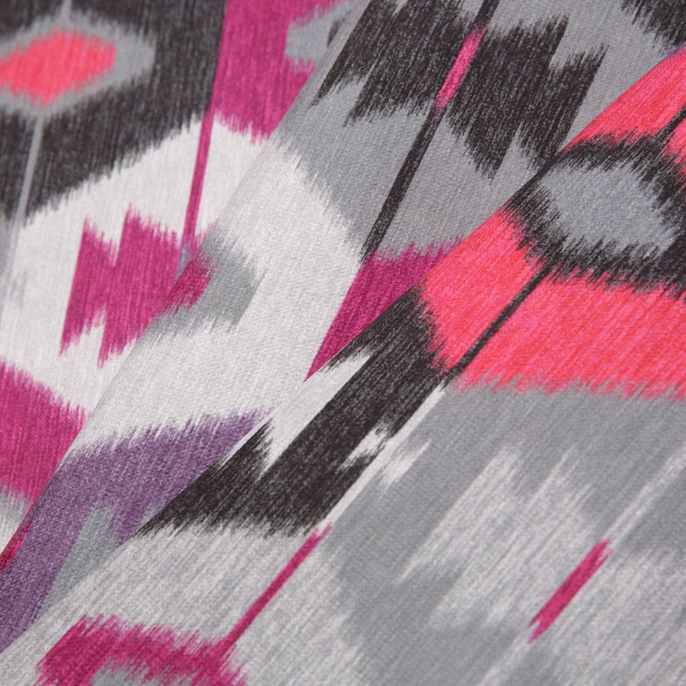 Fuchsia Ikat Geometric Upholstery Velvet Folded