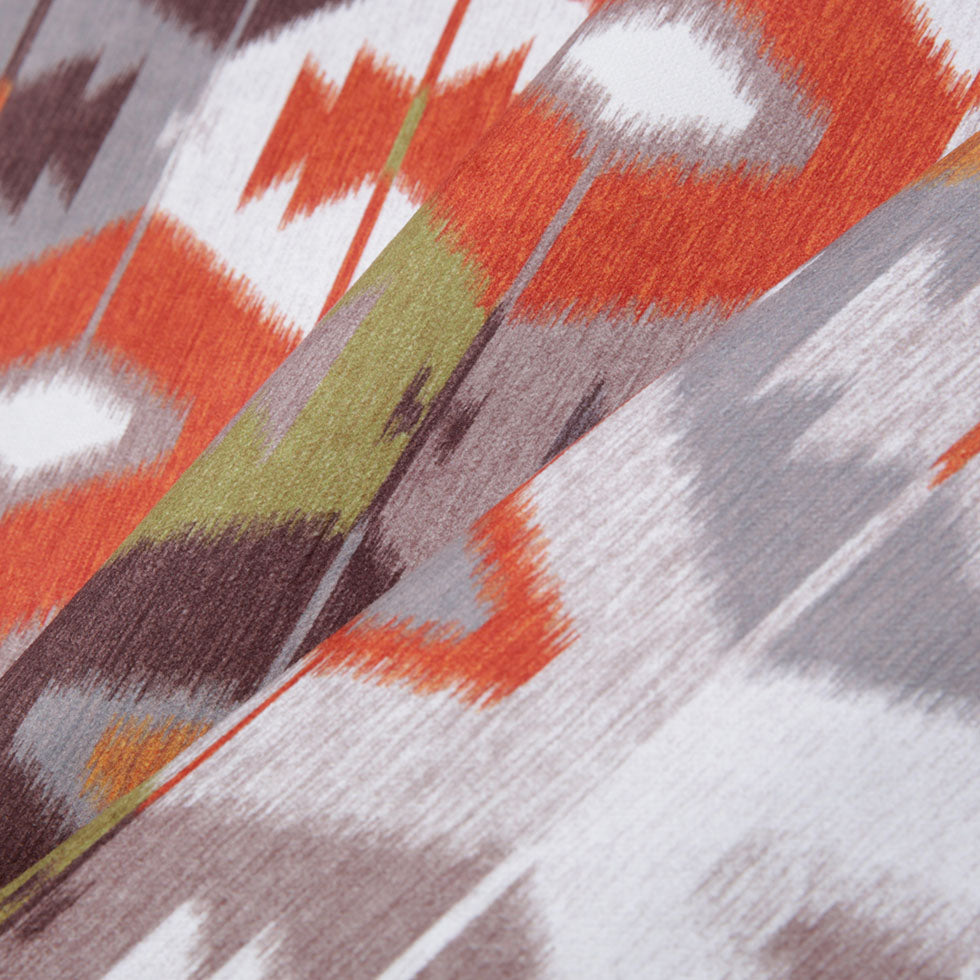 Turkish Orange Ikat Geometric Upholstery Velvet - Folded