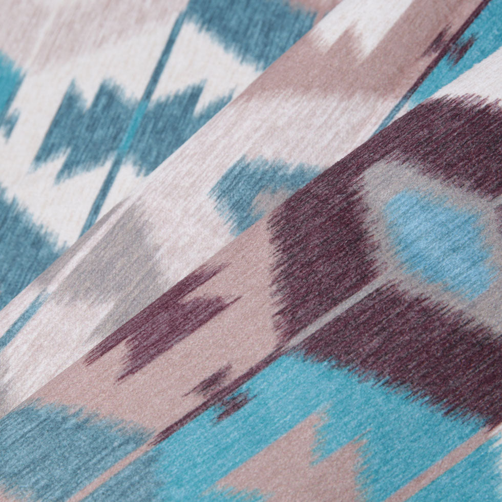 Aqua Ikat Geometric Upholstery Velvet Folded