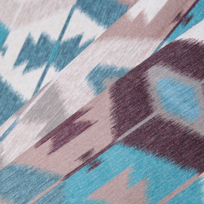 Aqua Ikat Geometric Upholstery Velvet Folded