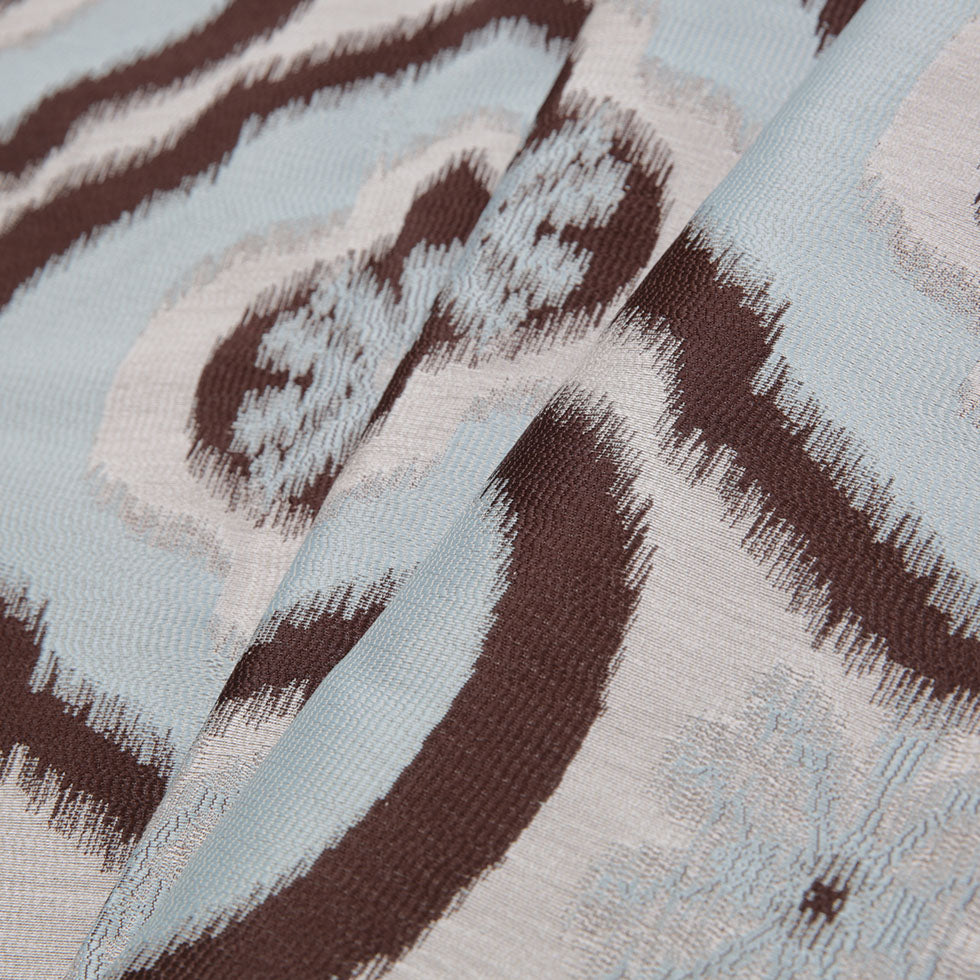 Mint Blue Ikat Damask Polyester Woven - Folded