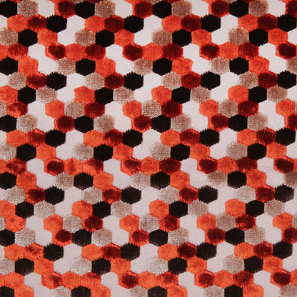 Orange Laser-Cut Geometric Polyester Velvet