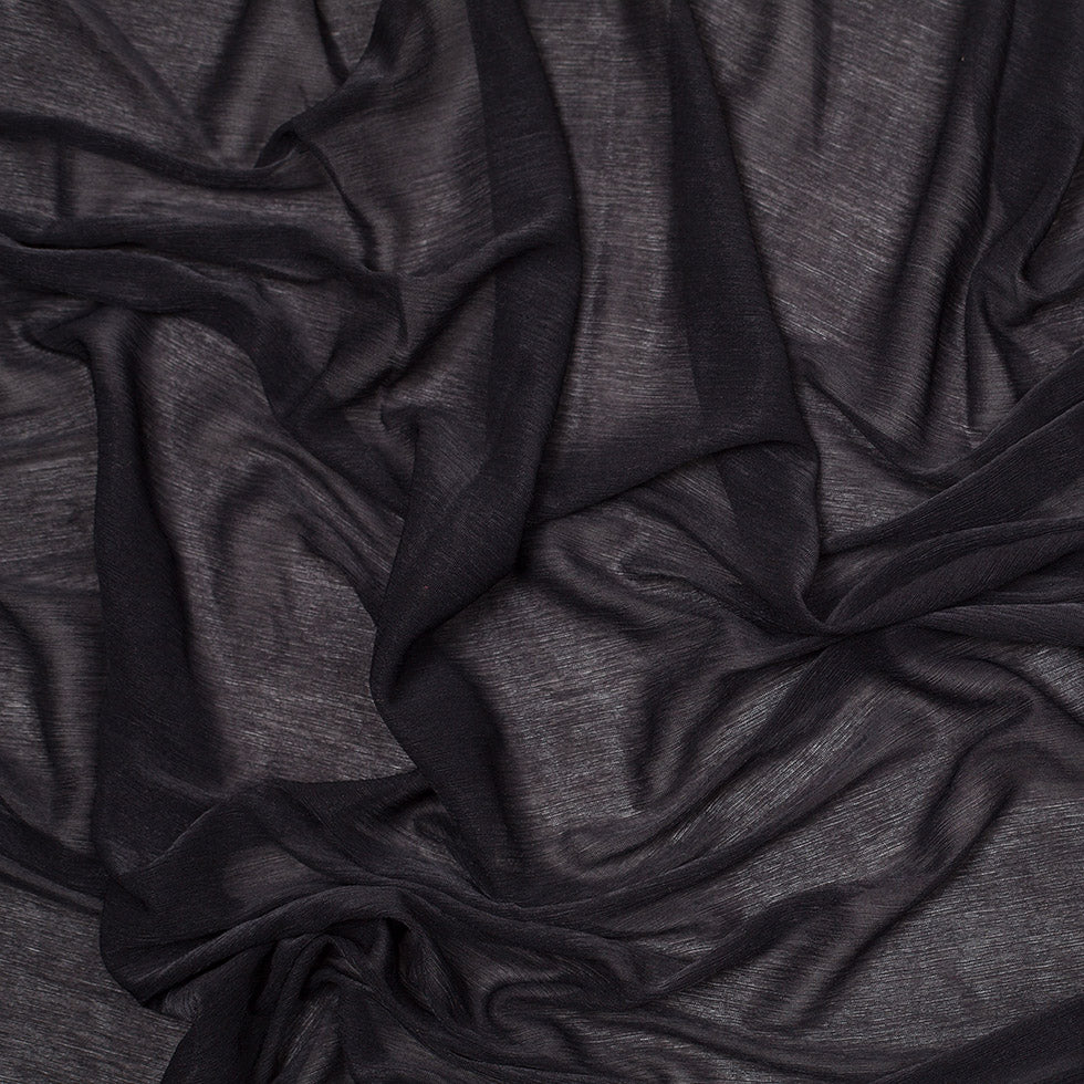 Black Stretch Polyester Crinkled Knitted Chiffon