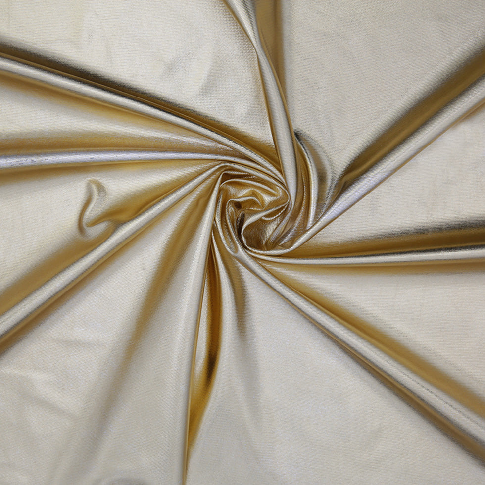 White Polyester Tricot Mesh with All Over Gold Foil