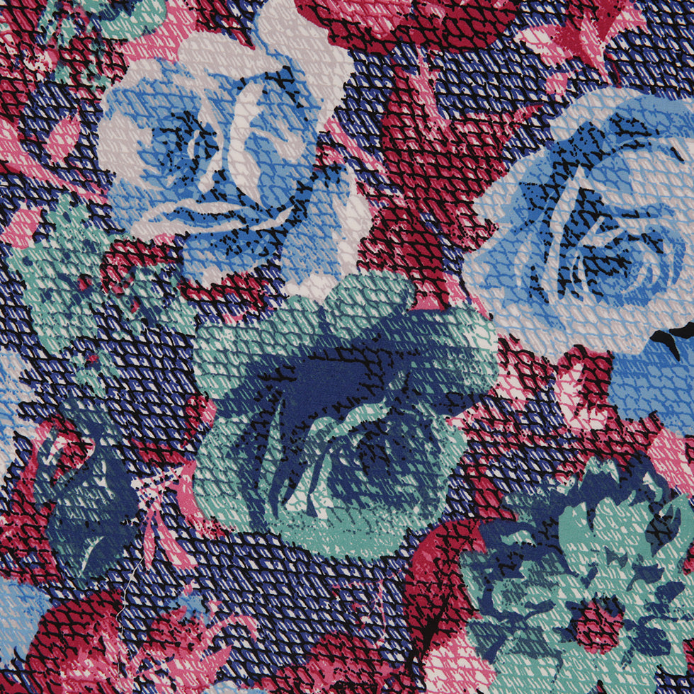 Blue/Pink/Green Rose Printed Stretch Cotton Poplin - Full