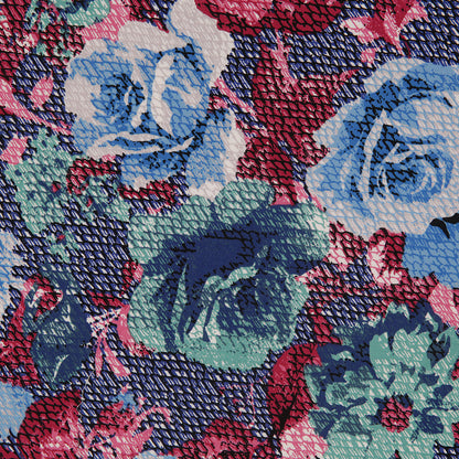 Blue/Pink/Green Rose Printed Stretch Cotton Poplin - Full