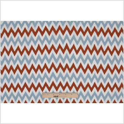 Brown/Blue/White Zig-Zag Printed Cotton Poplin - Full