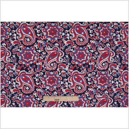 Navy/Red Paisley Printed Stretch Cotton Poplin Folded