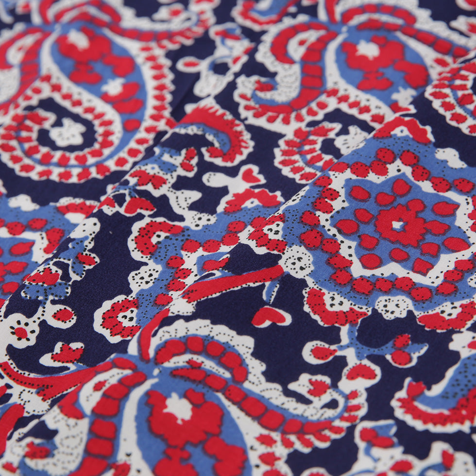 Navy/Red Paisley Printed Stretch Cotton Poplin Detail