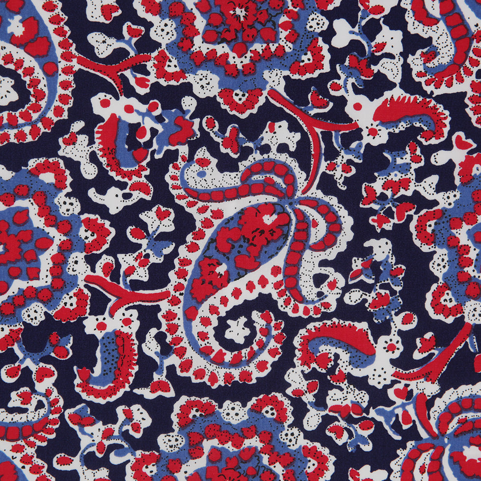 Navy/Red Paisley Printed Stretch Cotton Poplin Full
