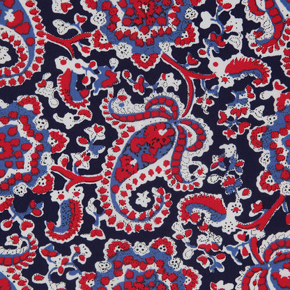 Navy/Red Paisley Printed Stretch Cotton Poplin Full