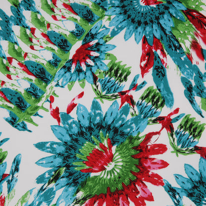 Teal/Green/Red Feather Printed Stretch Cotton Twill Full
