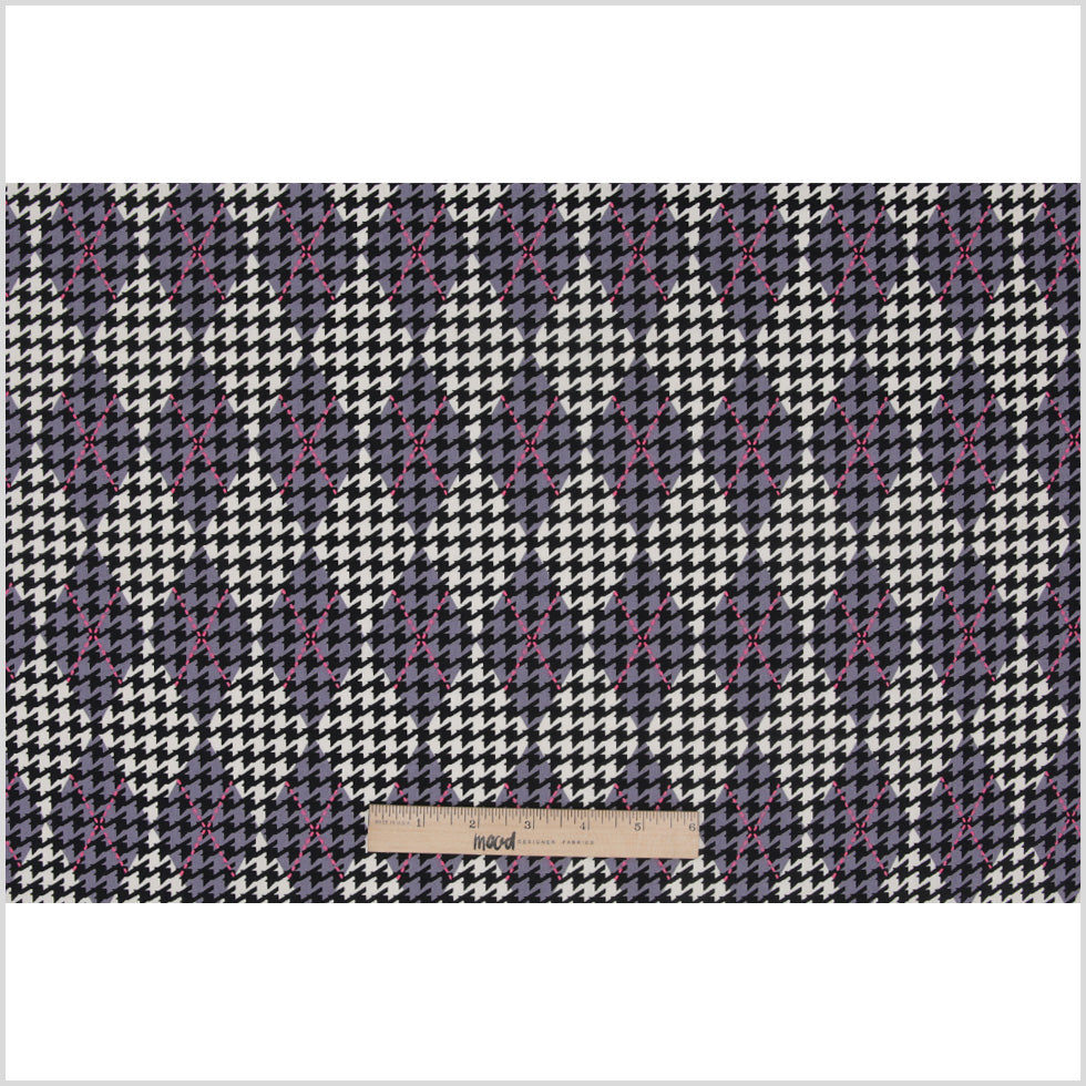 Purple Mauve/Black/White Argyle Houndstooth Stretch Cotton Sateen Folded