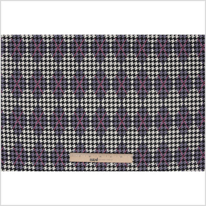 Purple Mauve/Black/White Argyle Houndstooth Stretch Cotton Sateen Folded
