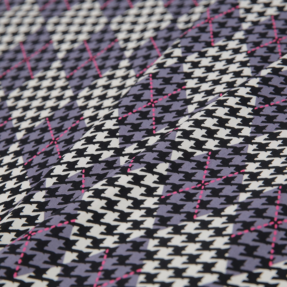 Purple Mauve/Black/White Argyle Houndstooth Stretch Cotton Sateen Detail