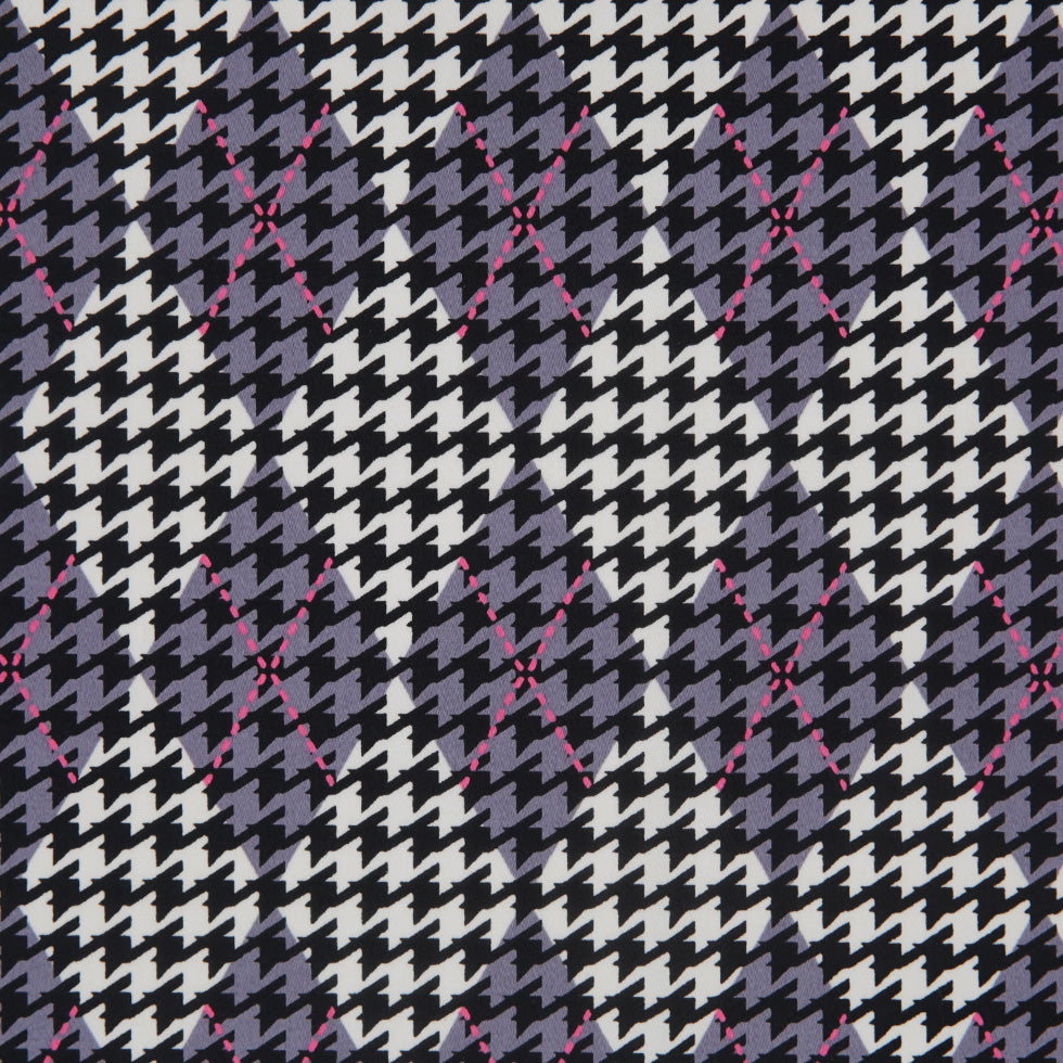 Purple Mauve/Black/White Argyle Houndstooth Stretch Cotton Sateen Full