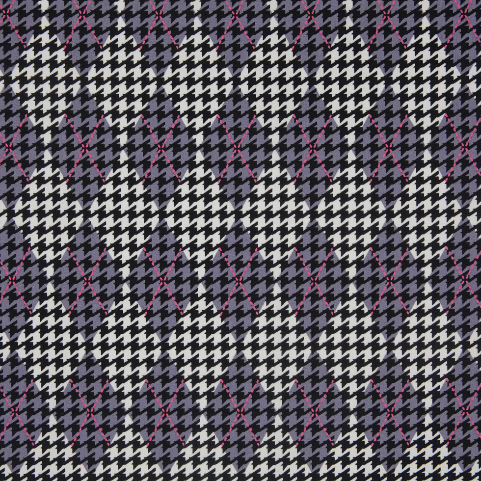 Purple Mauve/Black/White Argyle Houndstooth Stretch Cotton Sateen