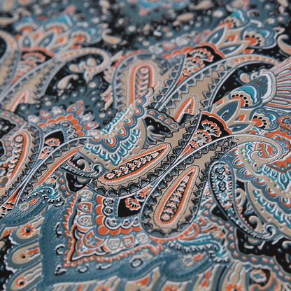 Pacific Green Paisley Printed Corded Cotton Sateen - Folded