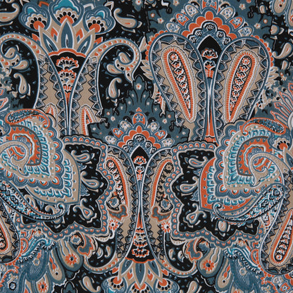 Pacific Green Paisley Printed Corded Cotton Sateen - Detail
