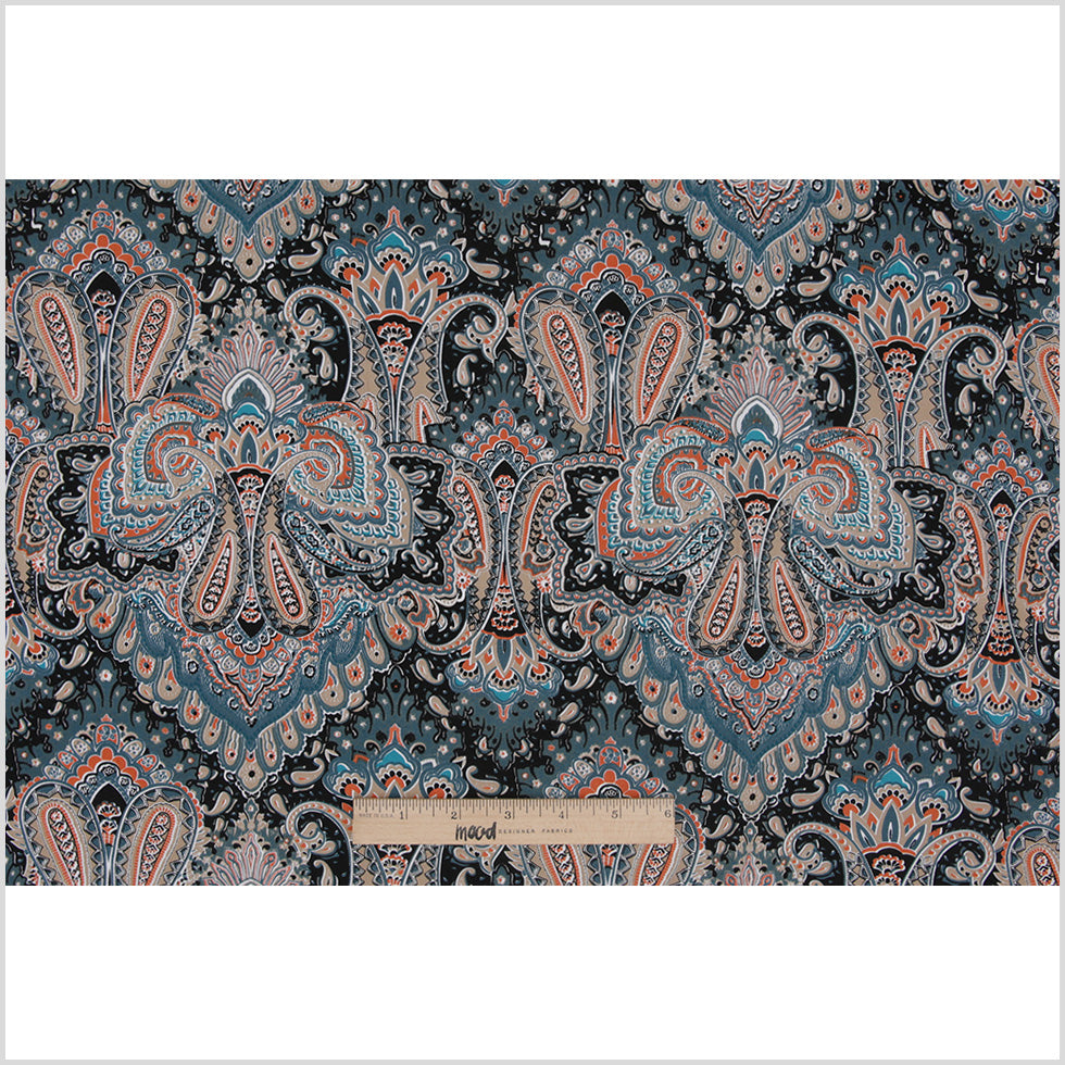 Pacific Green Paisley Printed Corded Cotton Sateen - Full