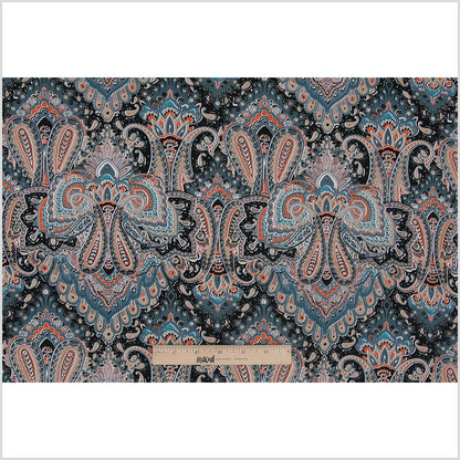 Pacific Green Paisley Printed Corded Cotton Sateen - Full