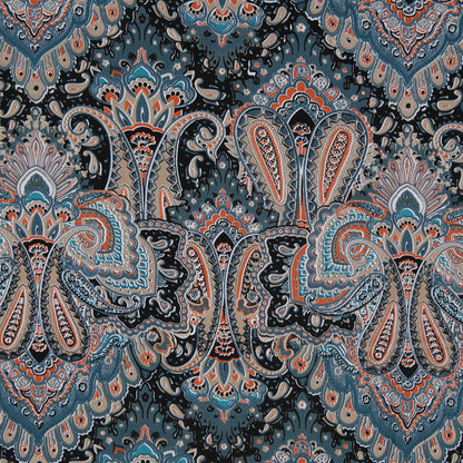 Pacific Green Paisley Printed Corded Cotton Sateen